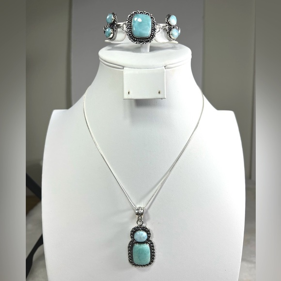 Larimar Pendant & Bracelet 925 Gemstone Set - Picture 1 of 8